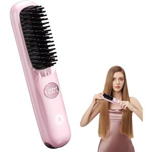 Generico Spazzola per capelli, piastra per capelli senza fili - Piastra per capelli portatile con spazzola lisciante per ricarica USB - Piastra per capelli, spazzola lisciante per capelli spessi, ricci e lisci