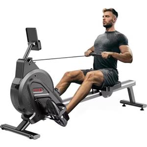 Dripex - Vogatore magnetico per uso domestico, per casa, palestra e allenamento cardio con guida a scorrimento in alluminio, 16 livelli di resistenza regolabili monitor LCD (Nero)
