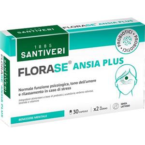 SANTIVERI Florase Ansia Plus - Integratore alimentare con probiotici e vitamine per il benessere psicologico - 30 capsule