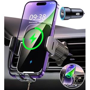 ISEYOU Caricatore Wireless Auto, 15W Supporto Telefono Auto Ricarica Wireless Rapida Bloccaggio Automatico, 360°Rotazione Caricabatterie Wireless Auto Compatibile con iPhone 16 15 14 Pro Max Galaxy