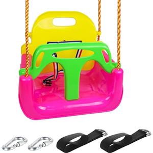 KINSPORY Altalena da Giardino 3 in 1 per Bambini, Altalena per bambini 3 in 1, Seggiolino Altalena Bambini Sedile in Plastica con Schienale e Cintura di Sicurezza per Esterno e Interno (Rosa Scuro)