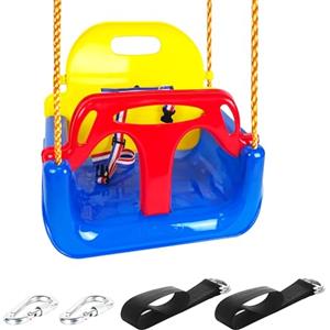 KINSPORY Altalena da Giardino 3 in 1 per Bambini, Altalena per bambini 3 in 1, Seggiolino Altalena Bambini Sedile in Plastica con Schienale e Cintura di Sicurezza per Esterno e Interno (Blu Scuro)
