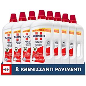 AMUCHINA Detersivo Igienizzante Pavimenti Freschezza Alpina, 8 Flaconi da 1.5 LT