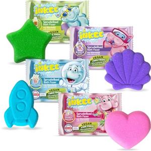 INKEE Bath Fizzer - Confezione da 4 pompe da bagno effervescenti arricchite con olio di mandorle, in 4 colori, aromi e forme differenti