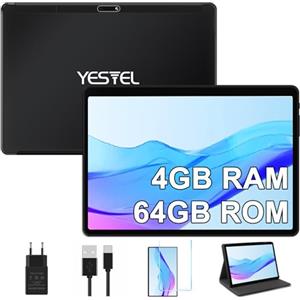 YESTEL Tablet 10 Pollici con Custodia, Android HD Tablet con 4 GB RAM 64 GB ROM 1TB Espandibili, Batteria 8000mAh, 5 MP + 8 MP, WiFi | Bluetooth | OTG, Nero