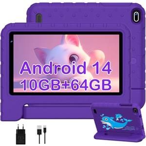 Biegedy Tablet per Bambini 7 Pollici, Tablet Android 14, 10GB RAM+64GB ROM(512Go TF), Octa-Core, Kids Software Pre-Installed, Wifi 6,Tablet PC con Custodia Protettiva per Tablet Antiurto - Viola