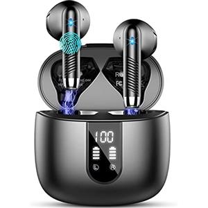 Drsaec Cuffie Bluetooth 5.4, 2025 Auricolari Bluetooth 56Ore Stereo Cuffie Wireless In Ear con 4 ENC Mic, Auricolari Senza Fili Cancellazione Rumore Cuffiette Sport IP7 Impermeabili Earbuds LED Display Nero