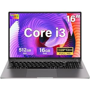 bvate PC Portatile Gaming 16GB RAM 512GB 1TB SSD Espansione Core i3 (fino a 3,2Ghz) Notebook 16 Pollici Computer Portatile 1920 * 1200 IPS UHD Tipo C 5G WiFi con mouse & adesivi per tastiera Italiana-Grigio