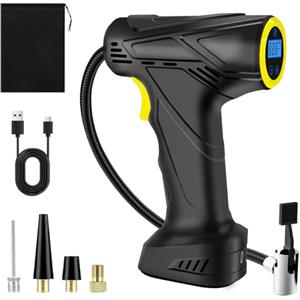 SINZUX Compressore Aria Portatile, Gonfia Gomme Auto Portatile 6000mAh Batteria Ricaricabile USB, Pompa per Bicicletta 150PSI, Pompa Arresto Automatico per Auto, Biciclette, Moto, con 4 Porte Della Valvola