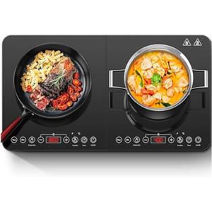 AAOBOSI Aobosi Piastra ad induzione 2 fuochi, piano cottura a induzione, controllo indipendente, 10 livelli di temperatura e 6 livelli di potenza, timer, pulsante max e min, Blocco di Sicurezza,3500W