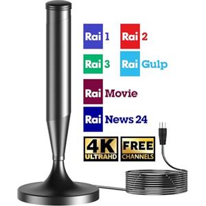 SZKALAK Antenna TV Digitale Interna 2025 - Ricezione 4K 1080p HD con Amplificatore Integrato, 360° Ricezione VHF UHF per Interni, Installazione Facile a Parete
