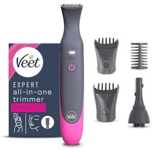 Veet Expert All-In-One Trimmer, Rasoio elettrico donna, Viso e parti intime, Epilatore elettrico donna 100% waterproof, 2 testine e 3 pettini guida, Rasatura ad alta precisione, Cordless