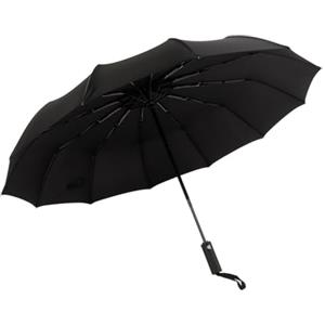 A2ZWORLD Ombrello Pioggia Grande, Pieghevole 3 Pieghe, Antivento Robusto, Apertura e Chiusura Automatica, 12 Stecche Rinforzate, Nero Classico, Diametro 104cm, Asciugatura Rapida