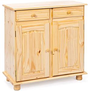 Inter Link - Cassettiera Cottage - Credenza - Credenza Cottage - Mobile laterale - Pino massiccio - 2 ante - 2 cassetti - laccato naturale