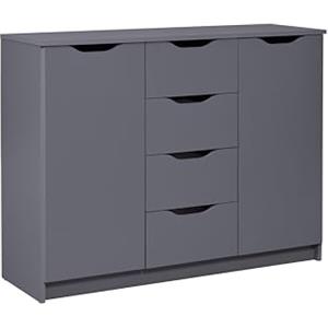 Inter Link - Cassettiera - Credenza - Cassettiera - Per camera da letto, soggiorno, bagno - Grigio - Ampio spazio - Legno composito - Robusto - Di facile manutenzione - Silenzia 2T4S