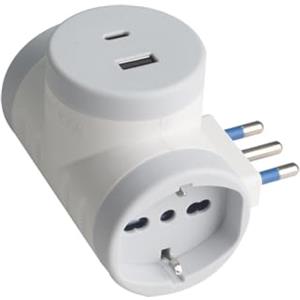 A2ZWORLD Adattatore da Viaggio Tutto in 1, Spina 16A con 2 Prese Universali 10A/16A + 1 USB A (2.4A 12W)+ 1 USB C (3A 15W) Carica Rapida (1 Pezzo)