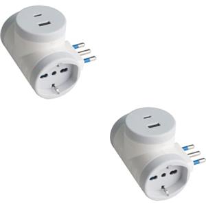 A2ZWORLD Adattatore da Viaggio Tutto in 1, Spina 16A con 2 Prese Universali 10A/16A + 1 USB A (2.4A 12W)+ 1 USB C (3A 15W) Carica Rapida (2 Pezzi)