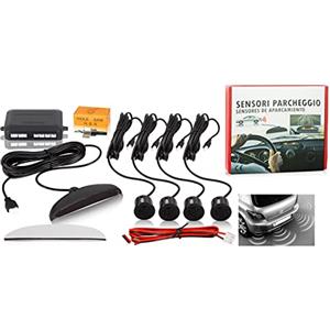 CARALL Kit 4 Sensori Di Parcheggio Auto, Sensori Parcheggio Posteriori con 4 sensori Neri e display LED