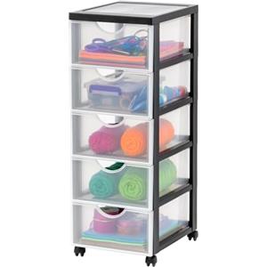 Iris Ohyama Cassettiera in Plastica con ruote, 5 Cassetti Grandi, Nero, Maniglie facili da tirare, Organizzatore, Per Camera Da Letto, Bagno, Scuola e Ufficio, Senza BPA, Contenitore, DDDC-005