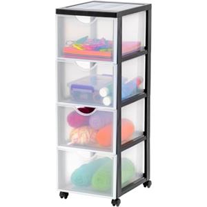 Iris Ohyama Cassettiera in Plastica con ruote, 4 Cassetti Grandi, Nero, Maniglie facili da tirare, Organizzatore, Per Camera Da Letto, Bagno, Scuola e Ufficio, Senza BPA, Contenitore, DDDC-304