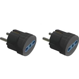 A2ZWORLD Adattatore Viaggio/Domestico da Bipasso 2P+T 10A 16A a Spina Schuko Tipo F 16A 2 pin, Dimensione Compatto 3.5cm (2 Pezzi, Nero)