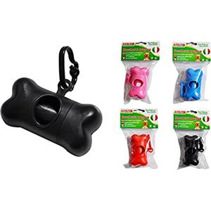 A2ZWORLD Dispenser a Forma di Osso con 15 Sacchetti Igienici per Cani, Clip per Guinzaglio, Sacchetti Grandi 30x23cm, Colori Assortiti, Kit Portatile per Passeggiate e Pulizia