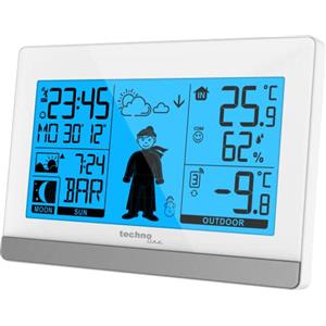 techno line Technoline WS9612 in bianco, con temperatura interna ed esterna, previsioni meteo, orologio radio