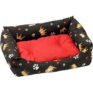 Baroni Home Cuccia per Cane in tessuto Taglia, Morbido Divano per Cani, Comodo, per Camera da Letto Salotto Corridoio, Lavabile (45X60 cm, Rosso e Nero Corone)