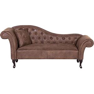 Beliani Chaise Longue Versione Sinistra Ecopelle Marrone Chiaro Stile Chesterfield