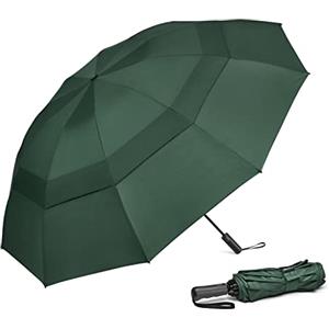 G4Free Ombrello da golf compatto da 157 cm, 10 stecche, antivento, per pioggia, doppia copertura, apertura automatica, chiusura automatica, verde scuro