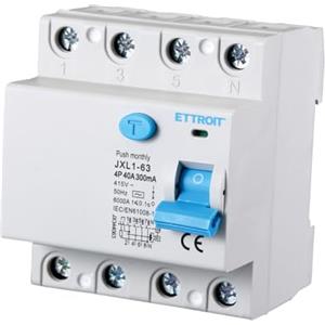 A2ZWORLD Interruttore Differenziale Puro, 4P 300mA 6kA 415VAC, Salvavita Differenziale, Occupa 4 Moduli DIN, RCCB 4P 300mA C40 40A