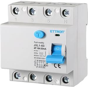 ZOREI Interruttore Differenziale Puro, 4P 4 Poli 30mA 6kA 380V, Salvavita Differenziale, Occupa 4 Moduli DIN, RCCB 4P 30mA C16 16A