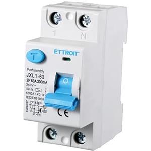 ETTROIT INTERRUTTORE DIFFERENZIALE PURO SALVAVITA PER BARRA DIN 2 MODULI 2P 63A 240V 300mA 6KA