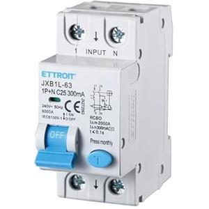 ETTROIT INTERRUTTORI MAGNETOTERMICI DIFFERENZIALI SALVAVITA PER BARRA DIN 2 MODULI 1P+N 240V 300mA 6KA (25A)