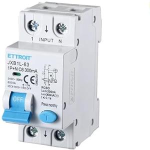 ETTROIT INTERRUTTORI MAGNETOTERMICI DIFFERENZIALI SALVAVITA PER BARRA DIN 2 MODULI 1P+N 240V 300mA 6KA (6A)