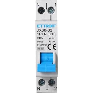 ETTROIT INTERRUTTORE MAGNETOTERMICO DIFFERENZIALE SALVAVITA PER BARRA DIN 1 MODULO 1P+N 10A C10 240V 30mA 4.5KA