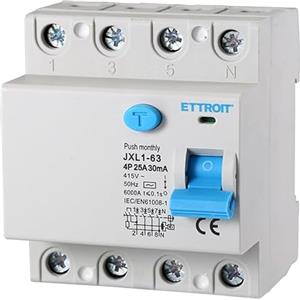 ETTROIT INTERRUTTORE MAGNETOTERMICO DIFFERENZIALE PURO SALVAVITA PER BARRA DIN 4 MODULI 4P 25A 415V 30mA 6KA