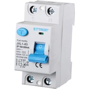 A2ZWORLD Interruttore Differenziale Puro 2P 2 Poli 6kA 300mA 220V, Occupa 2 Moduli DIN, RCCB 2P 300mA C16 16A