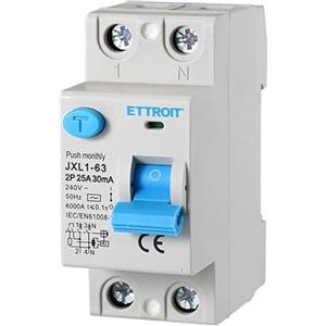 ETTROIT INTERRUTTORE MAGNETOTERMICO DIFFERENZIALE PURO SALVAVITA PER BARRA DIN 2 MODULI 2P 25A 240V 30mA 6KA
