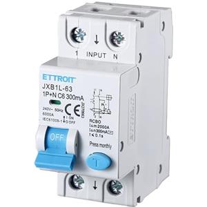 ZOREI Interruttore Magnetotermico Differenziale 300mA, 1P+N 6KA 220V, Occupa 2 Moduli DIN, RCBO 1P+N 300mA C6 6A