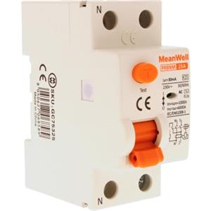A2ZWORLD GC75325, Interruttore Differenziale Puro 30mA, 25A, RCCB Tipo AC 6kA, 1P+N Occupa 2 Moduli DIN