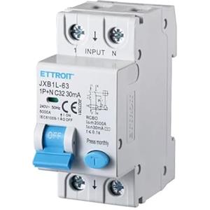 ETTROIT INTERRUTTORI MAGNETOTERMICI DIFFERENZIALI SALVAVITA PER BARRA DIN 2 MODULI 1P+N 240V 30mA 6KA (32A)