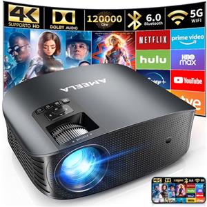 AMEELA 30000 lumens Proiettore 4K, AMEELA videoproiettore con WiFi e Bluetooth, Proiettori 1080P per Home Theater Dolby Audio, 50% Zoom/300 Display compatibile con Fire/TV Stick/Smartphone/PS5