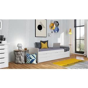 Inter Link Letto singolo Multifunzione Letto con contenitore Letto per bambini Letto funzionale Divano letto Pino massiccio Rete a doghe inclusa laccato bianco Desert Rain 90x200
