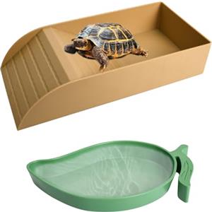 Godneei Vasca da Bagno per Tartarughe con Ciotola a Forma di Mango, Casetta per Tartarughe di Terra con Vasca e Piattaforma, Tartarughiera per Tartarughe d'Acqua e Terrario per Tartarughe
