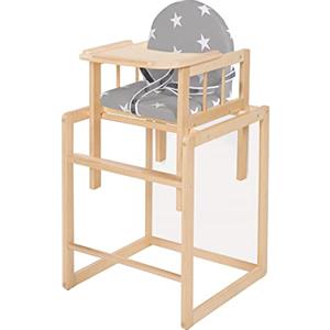 roba Seggiolone Trasformabile Little Stars - diventa Seggiolina e Tavolo - Morbida Imbottitura - Multifunzionale - Regolabile - Legno Naturale e Grigio