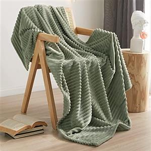 QOFLY Coperta Morbida e Accogliente in Pile di Flanella per Divano, TV e Letto - Microfibra per Decorazioni Casa (100 x 150 cm, Verde Oliva)