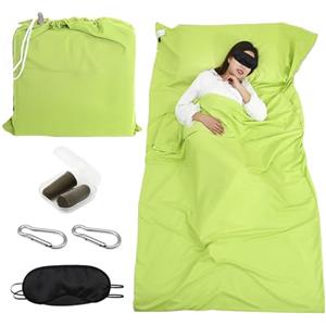 BORISCA 220x90cm Verde Lenzuolo Sacco a Pelo + Paraocchi + Moschettoni*2, Morbido e Confortevole Estivo Sacco a Pelo Ultraleggero, Sacco Lenzuolo da Viaggio Ultraleggero per Campeggio, Hotel, Treni