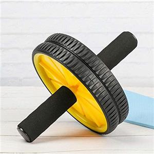 FFitness Two-Wheeled Power Wheel with Mat, Ruote con Manici per Addominali Unisex Adulto, Giallo, taglia unica