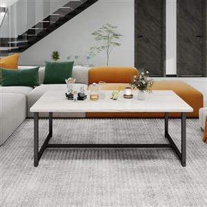 VERFARM Moderno tavolino rettangolare da salotto con struttura in metallo, design industriale, facile da montare, in legno, tavolino da salotto, tavolo da pranzo, 90 x 45 x 42 cm, colore rovere nero